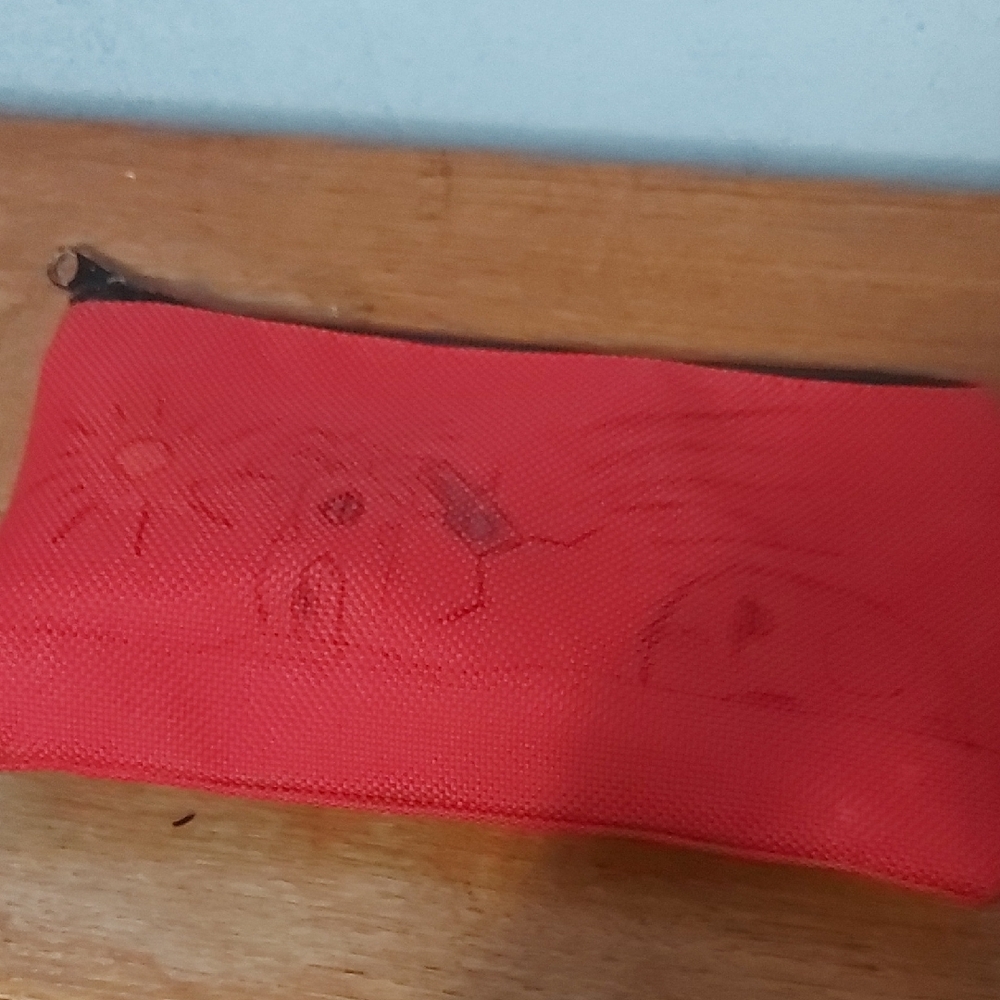 Red Pencil Case with Drawings